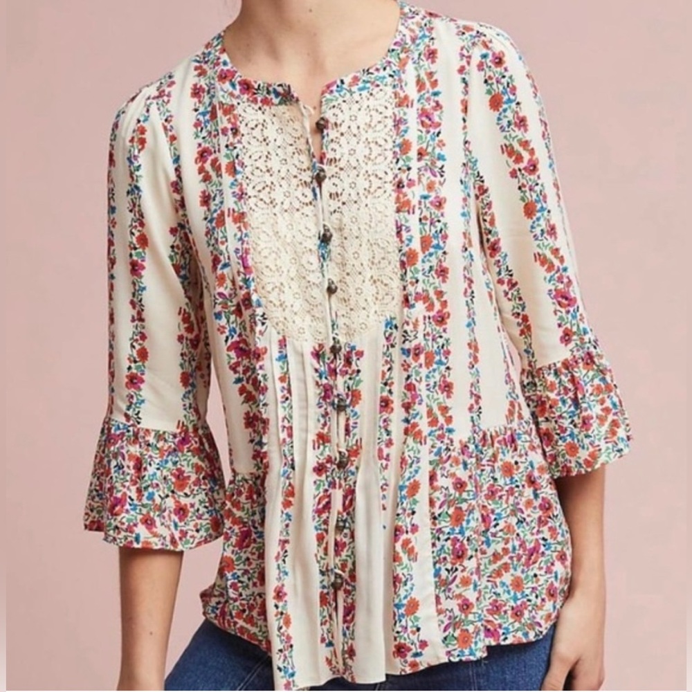 Anthropologie Maeve Women’s Hiver Floral Lace Boho Blouse Size 0P